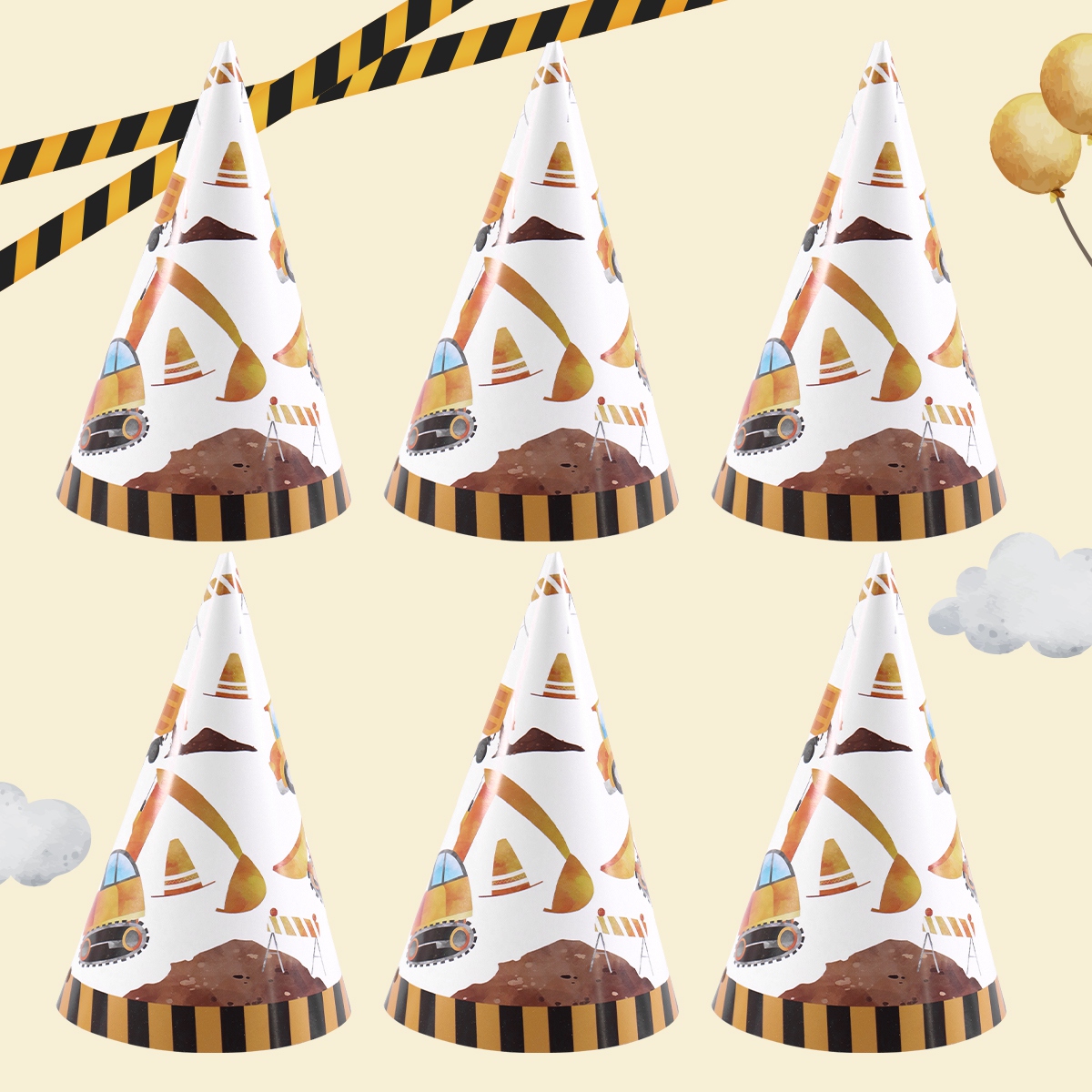 Party Hat Cone - 6 szt. Czapeczek urodzinowych z motywem